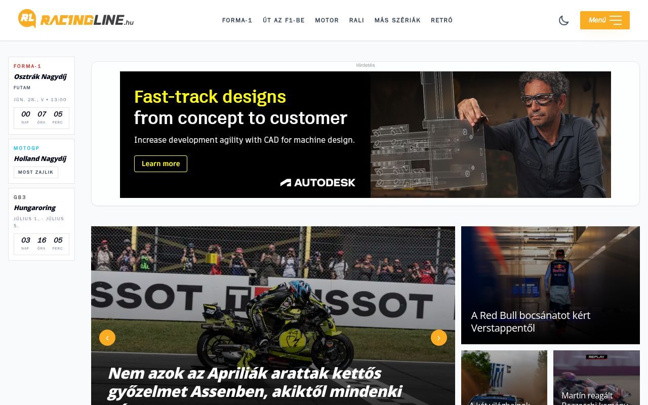 Homepage screenshot of racingline.hu