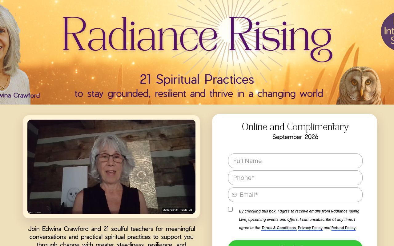 Homepage screenshot of radiancerisinglive.com