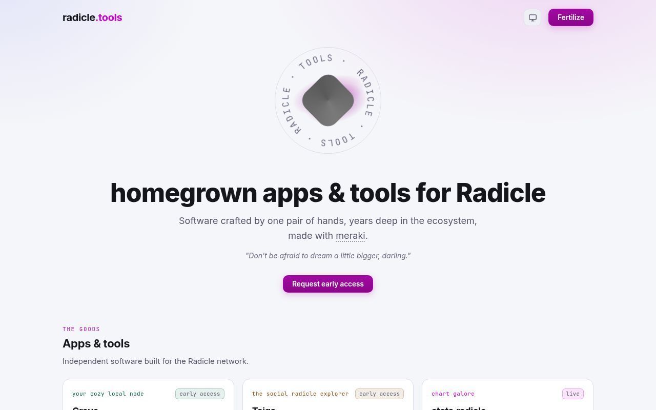 Homepage screenshot of radicle.tools