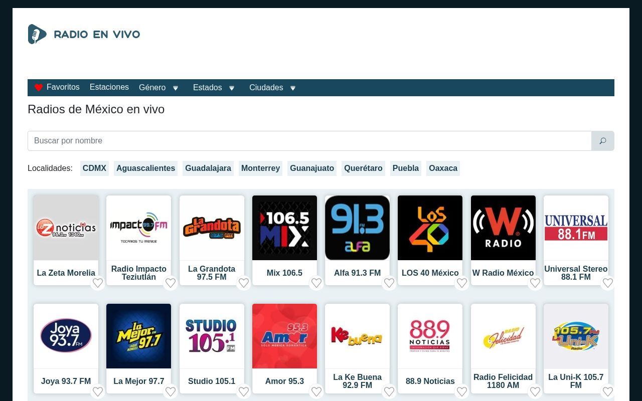 Homepage screenshot of radio-en-vivo-mx.com