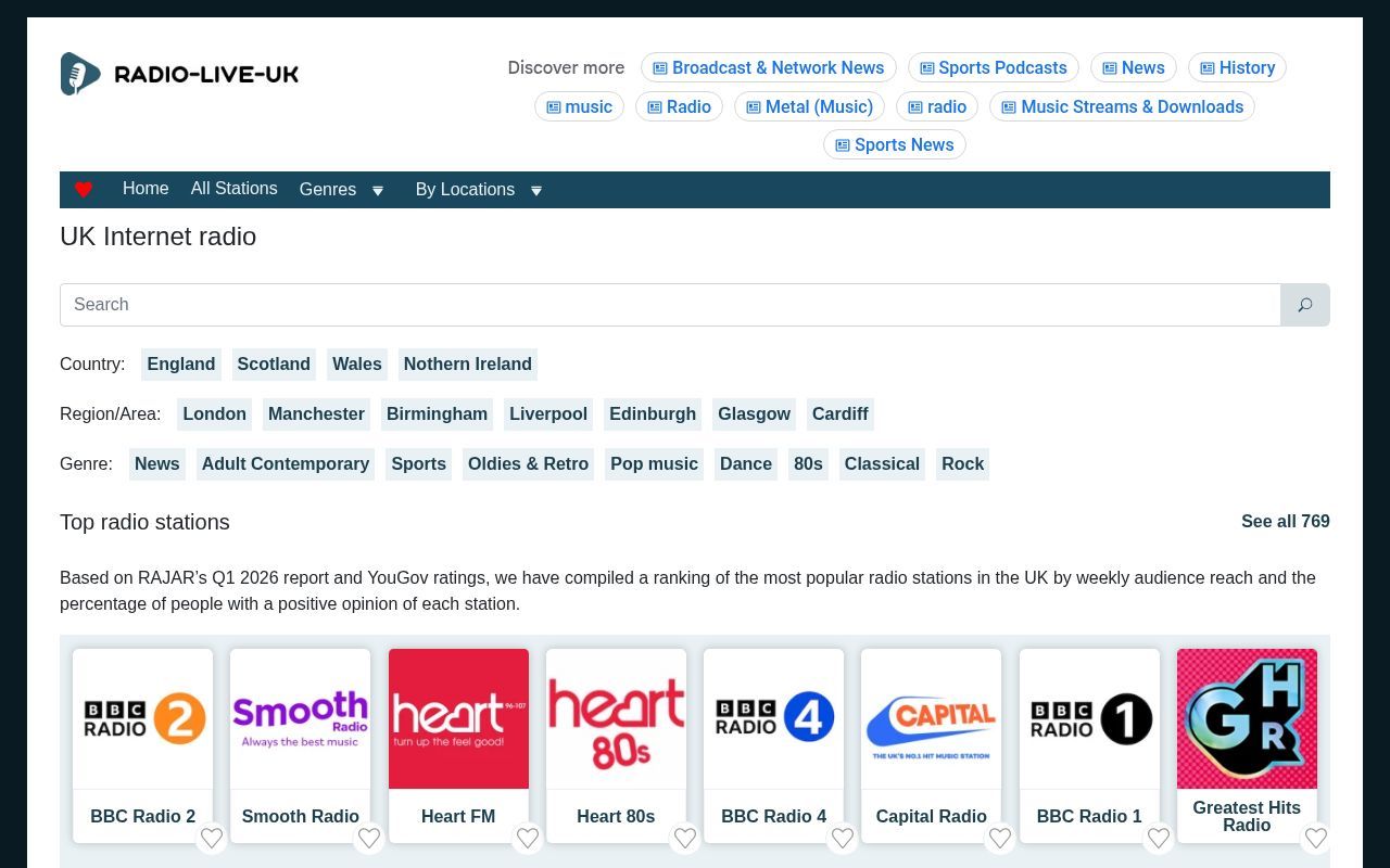 Homepage screenshot of radio-live-uk.com