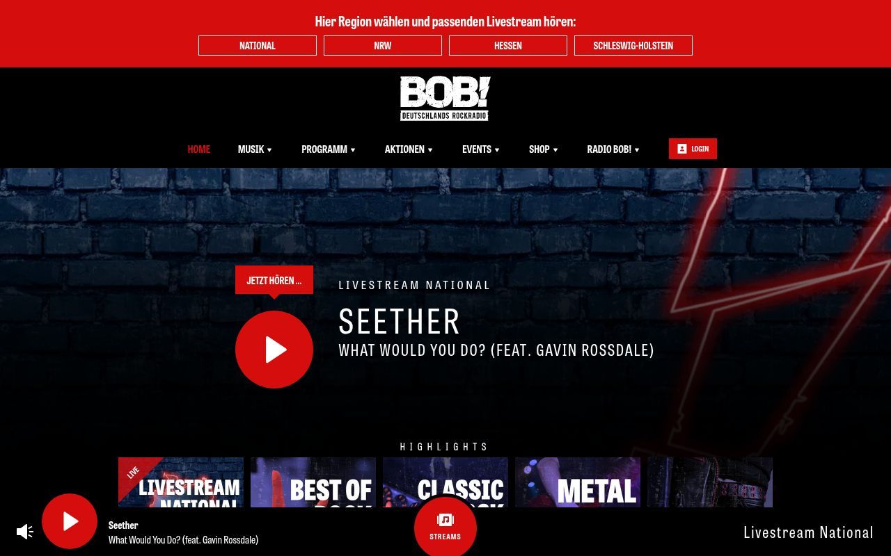 Homepage screenshot of radiobob.de