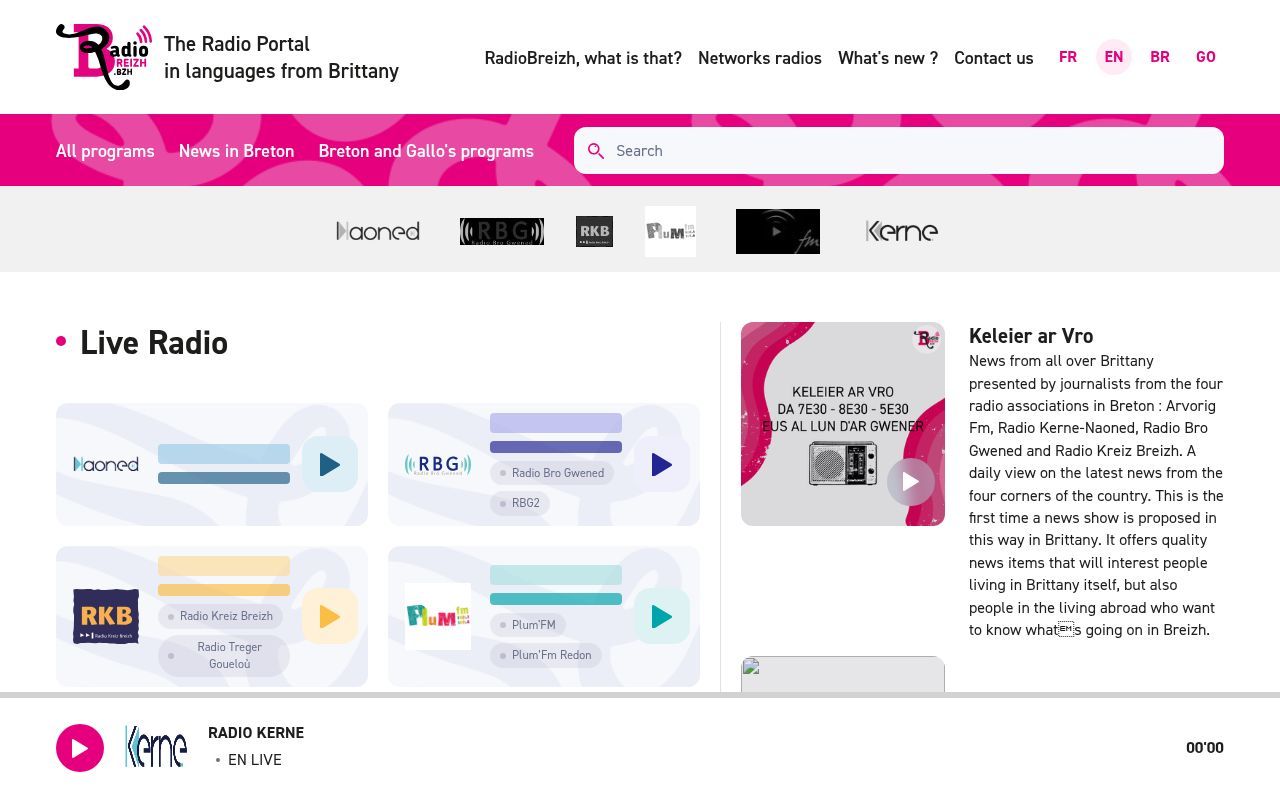 Homepage screenshot of radiobreizh.bzh