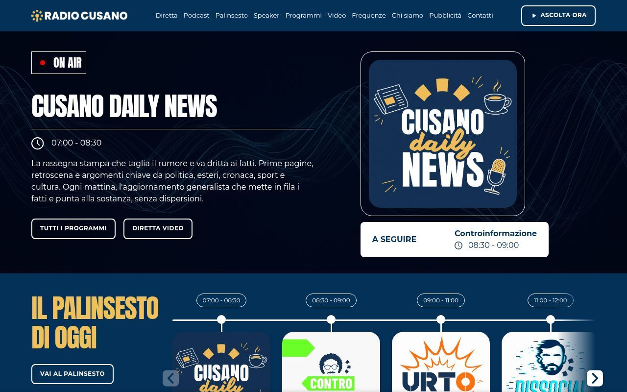 Homepage screenshot of radiocusano.it