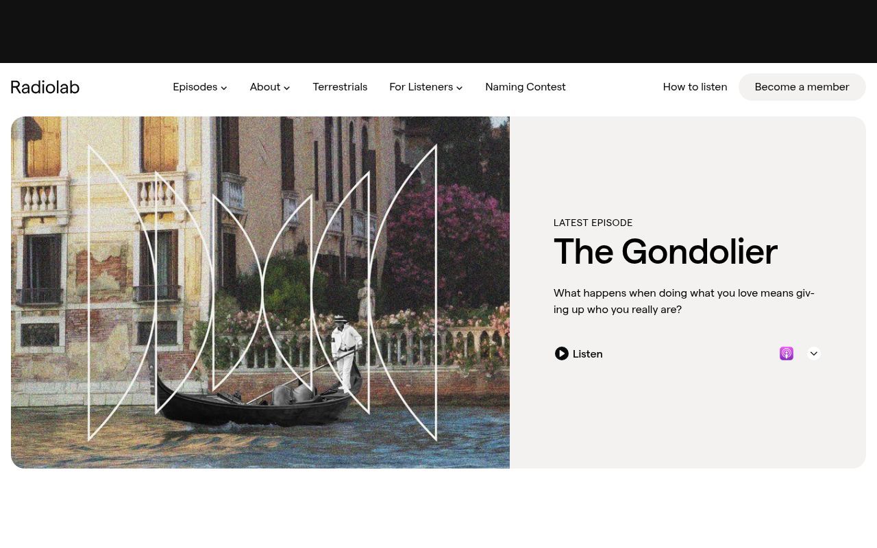 Homepage screenshot of radiolab.org