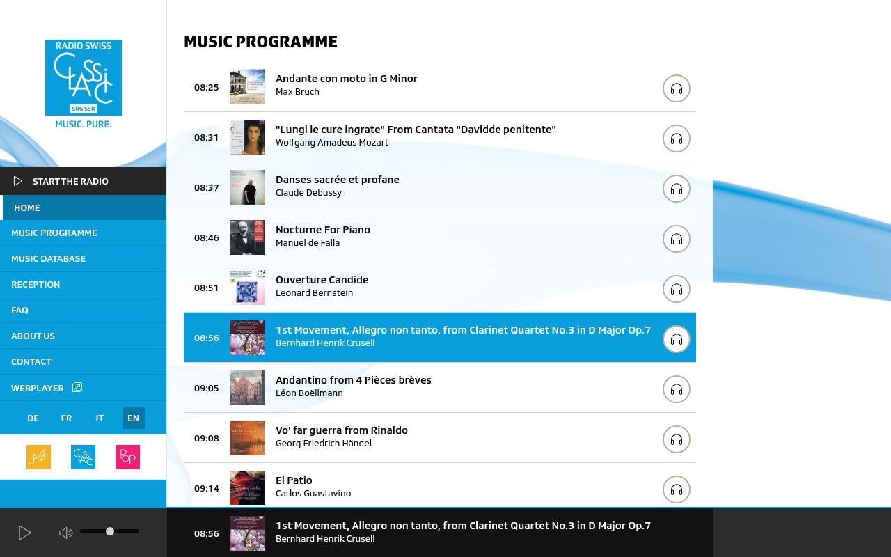 Homepage screenshot of radioswissclassic.ch
