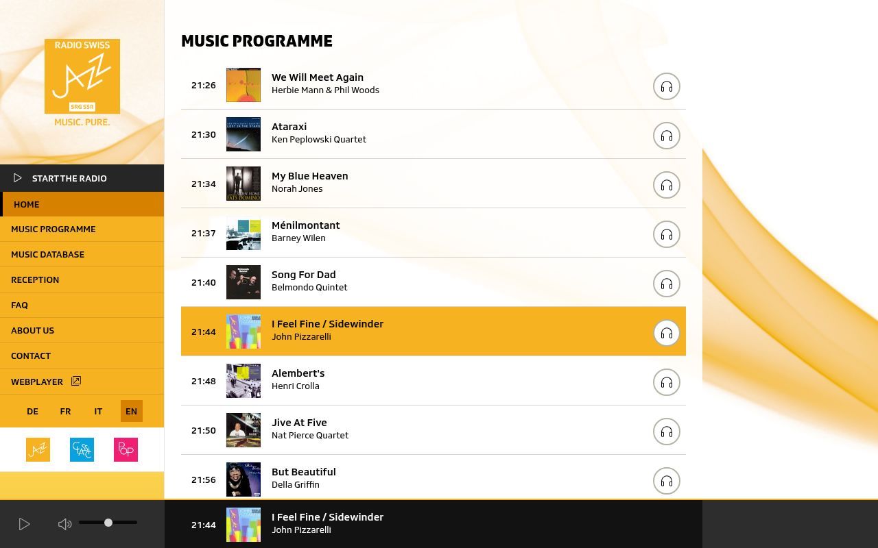 Homepage screenshot of radioswissjazz.ch