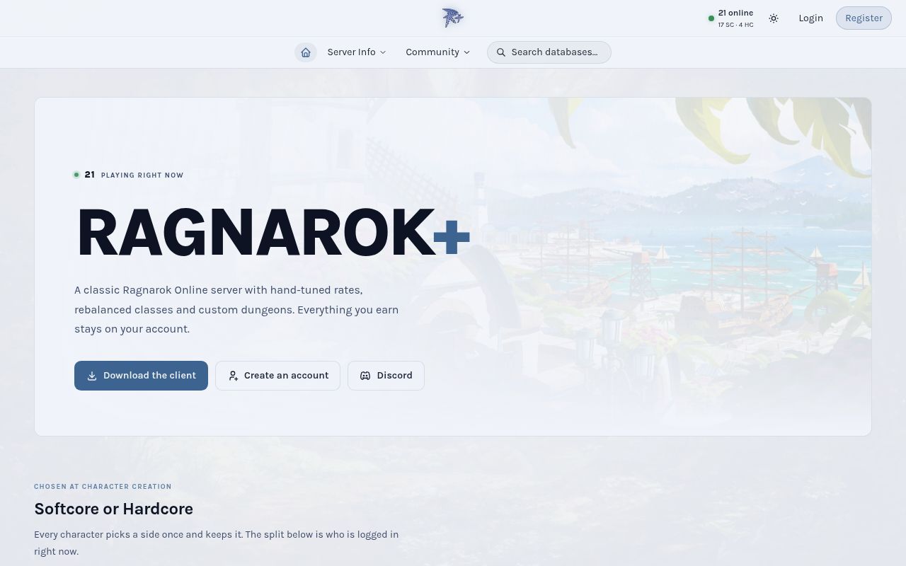 Homepage screenshot of ragnarok.plus
