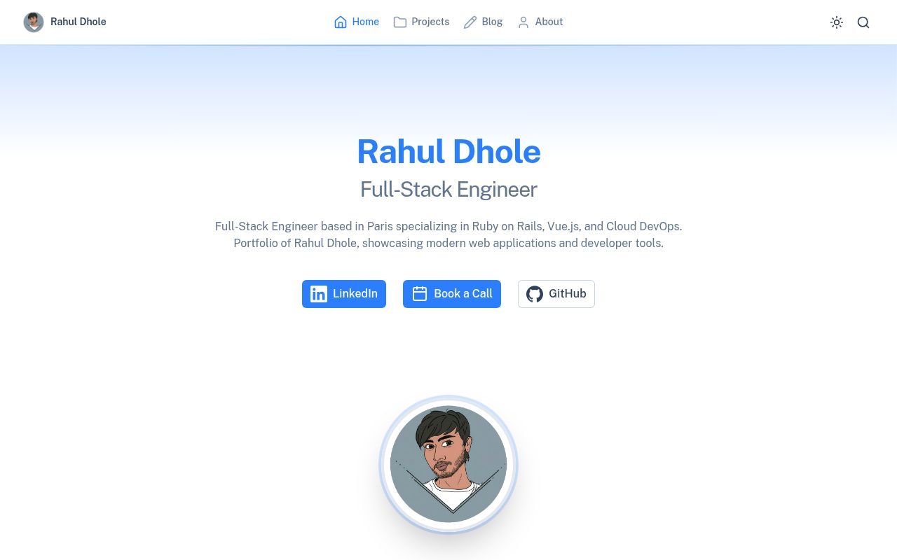 Homepage screenshot of rahuldhole.com