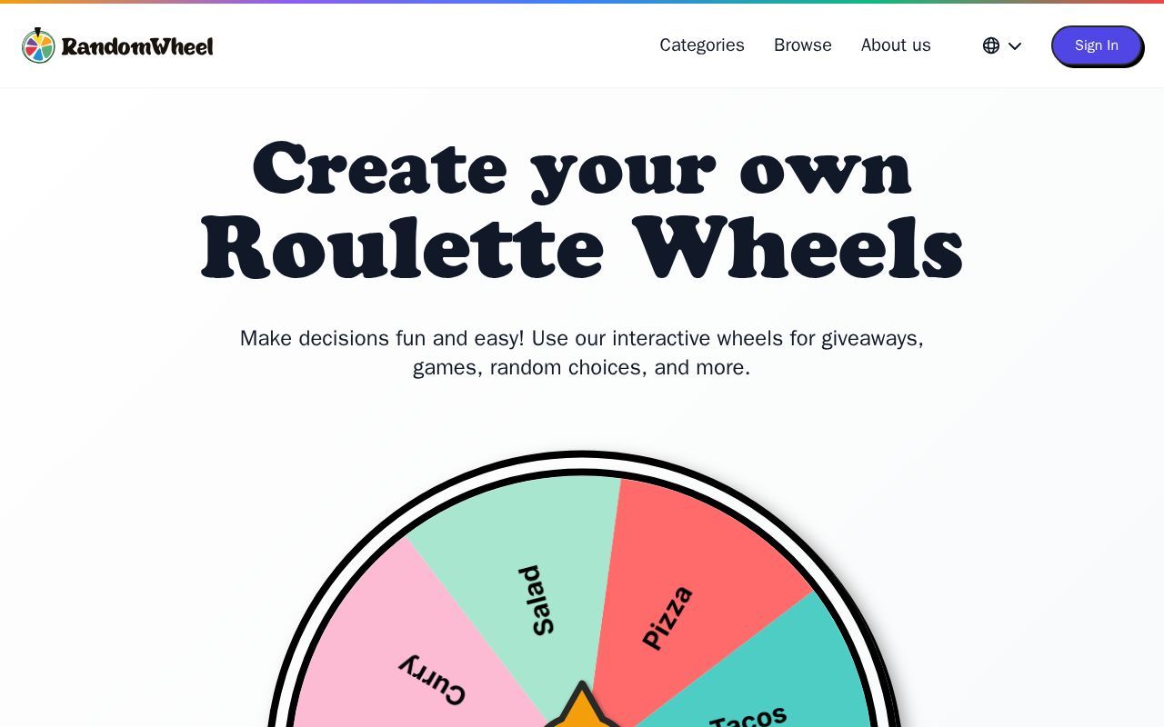 Homepage screenshot of randomwheel.com