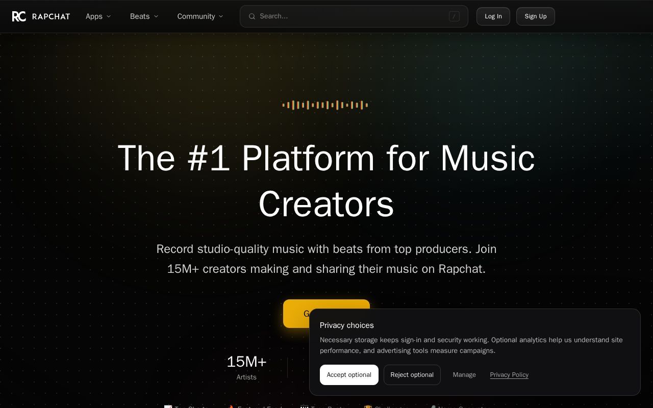 Homepage screenshot of rapchat.com