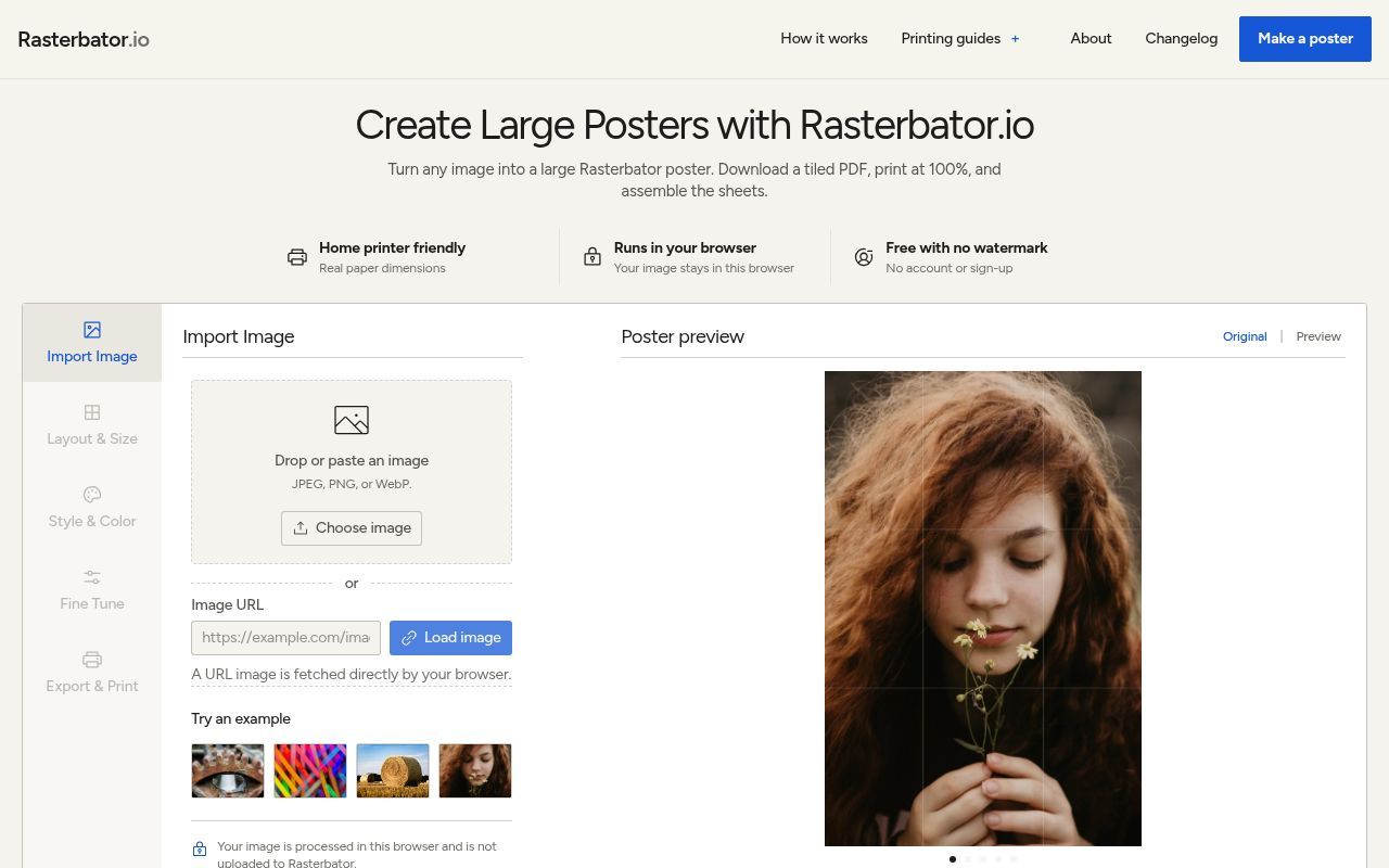 Homepage screenshot of rasterbator.io