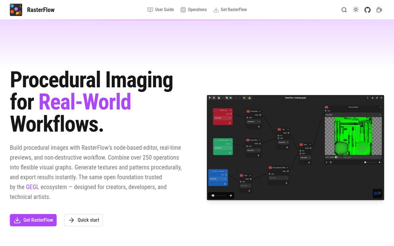 Homepage screenshot of rasterflow.io
