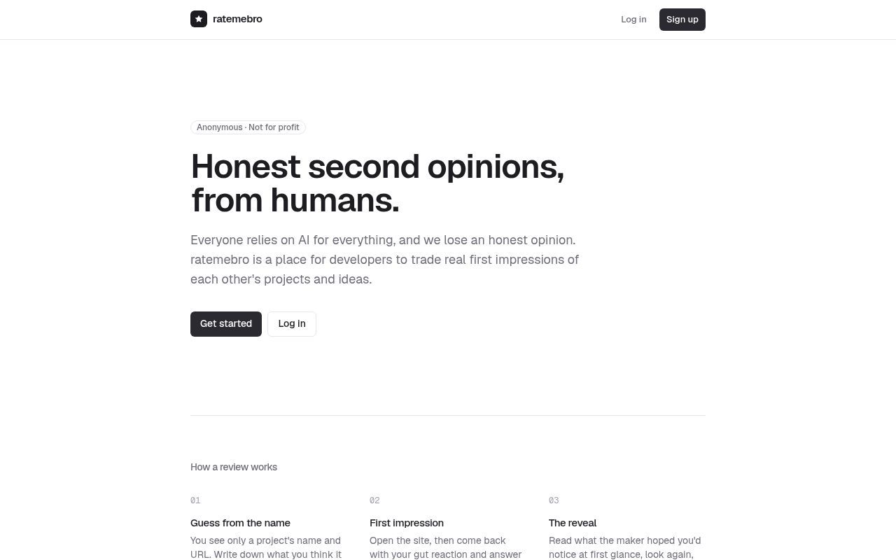 Homepage screenshot of ratemebro.com
