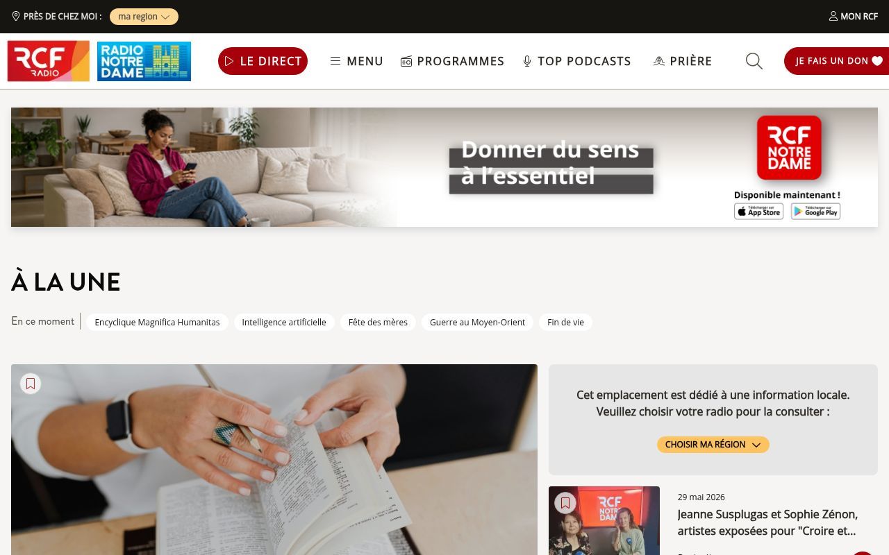 Homepage screenshot of rcf.fr