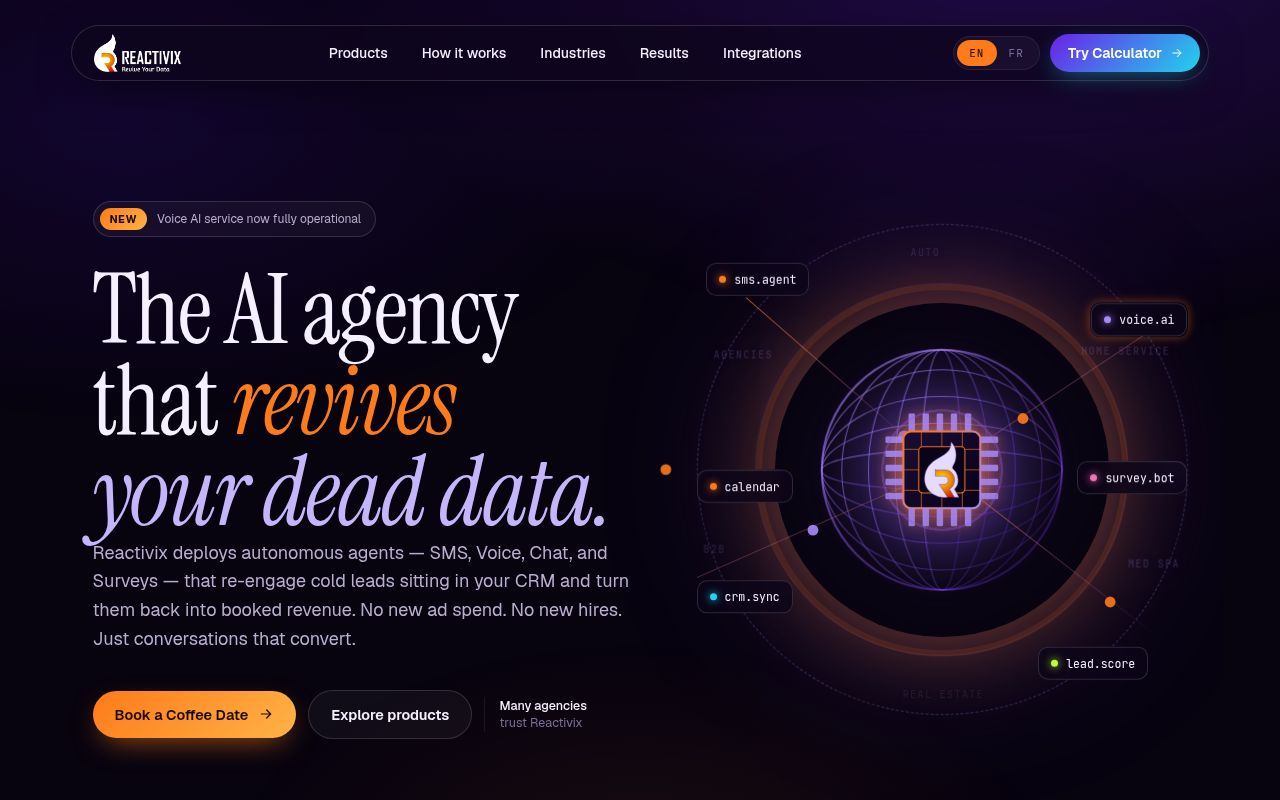 Homepage screenshot of reactivix.com