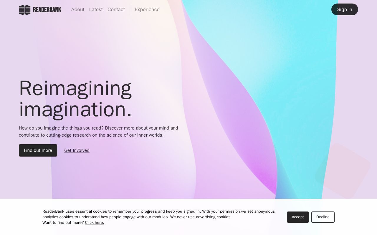 Homepage screenshot of readerbank.org