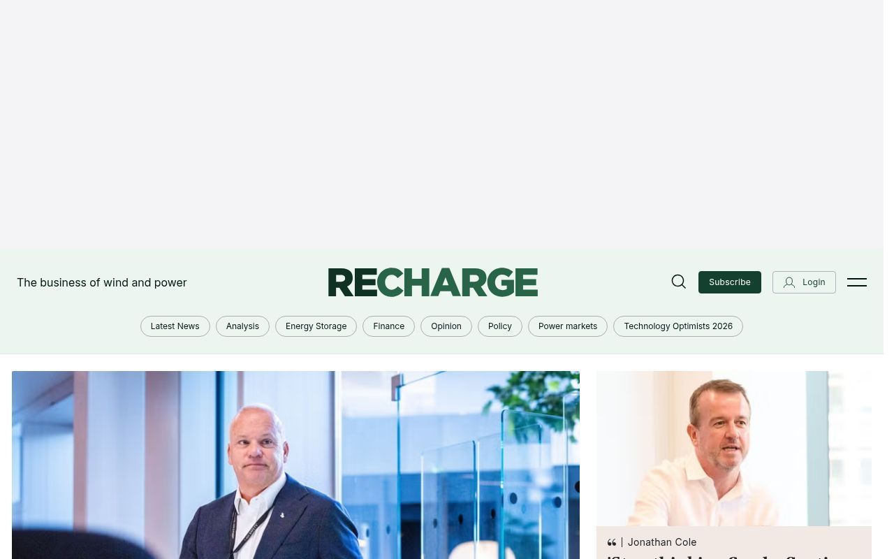 Homepage screenshot of rechargenews.com