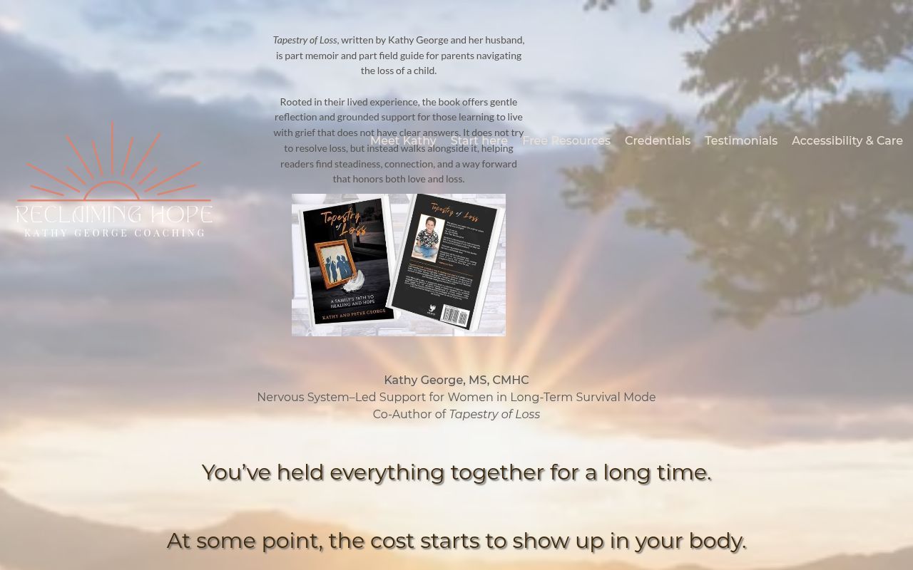 Homepage screenshot of reclaiminghopecoach.com