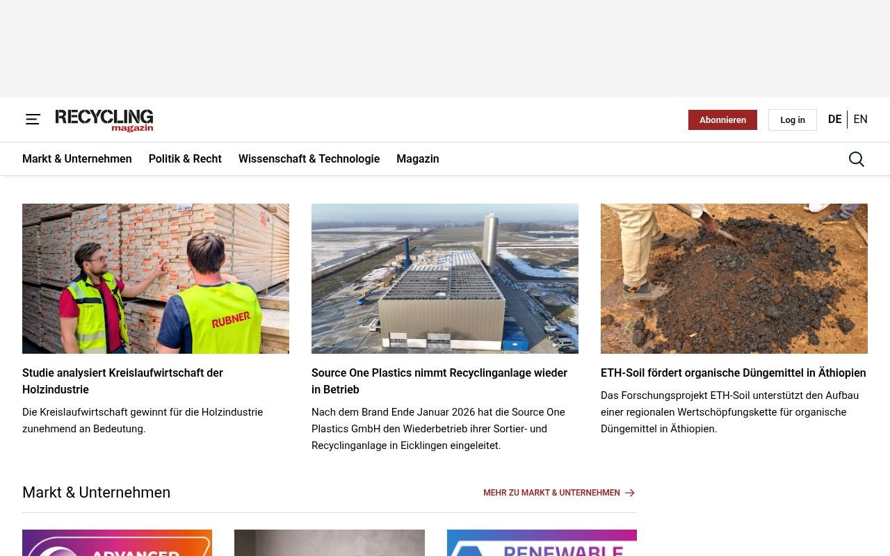 Homepage screenshot of recycling-magazine.com