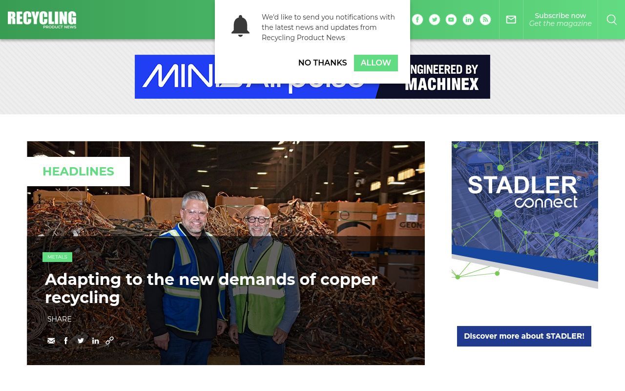Homepage screenshot of recyclingproductnews.com