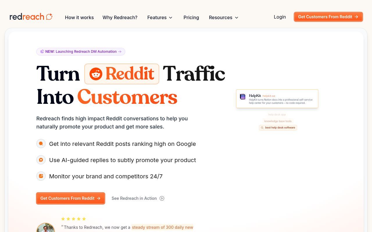 Homepage screenshot of redreach.ai
