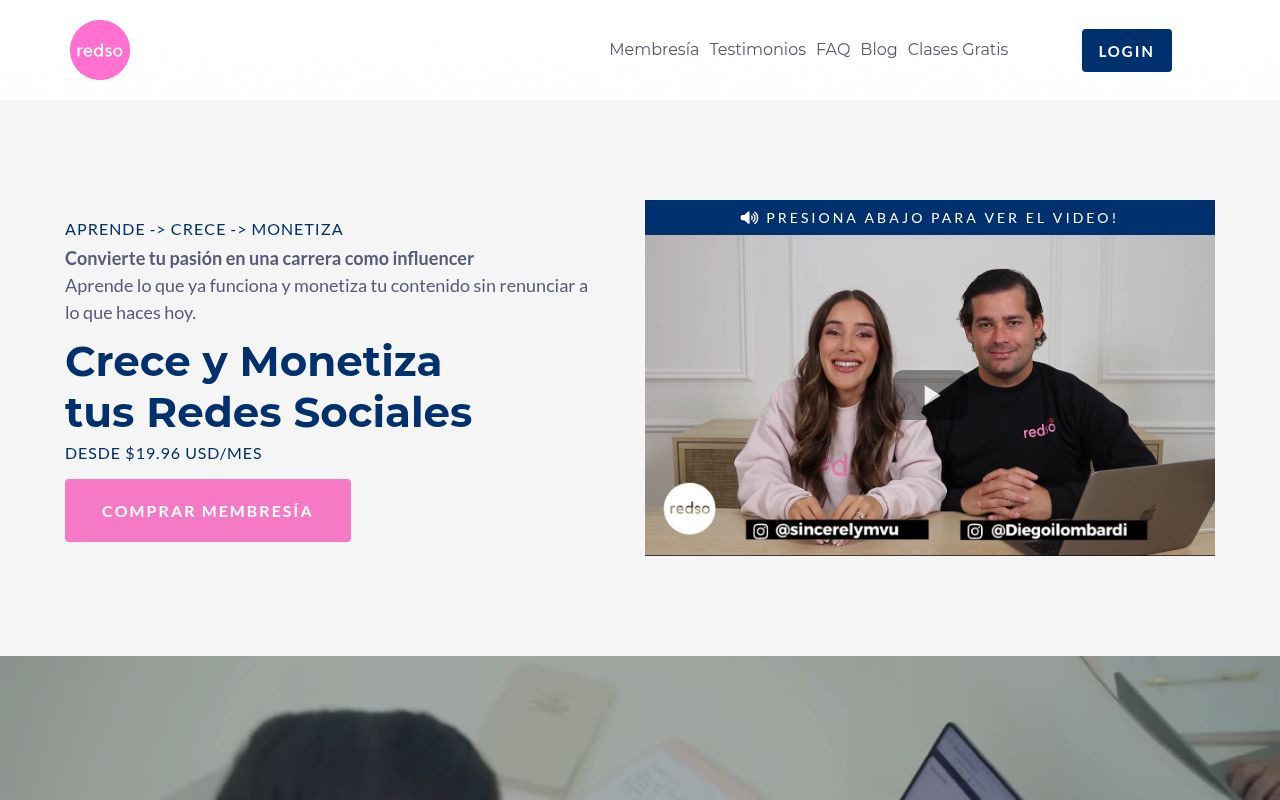 Homepage screenshot of redsoclub.com