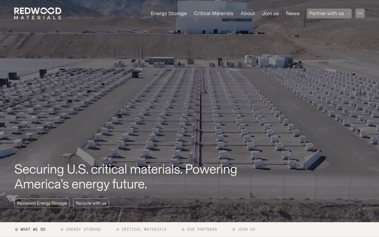 Homepage screenshot of redwoodmaterials.com