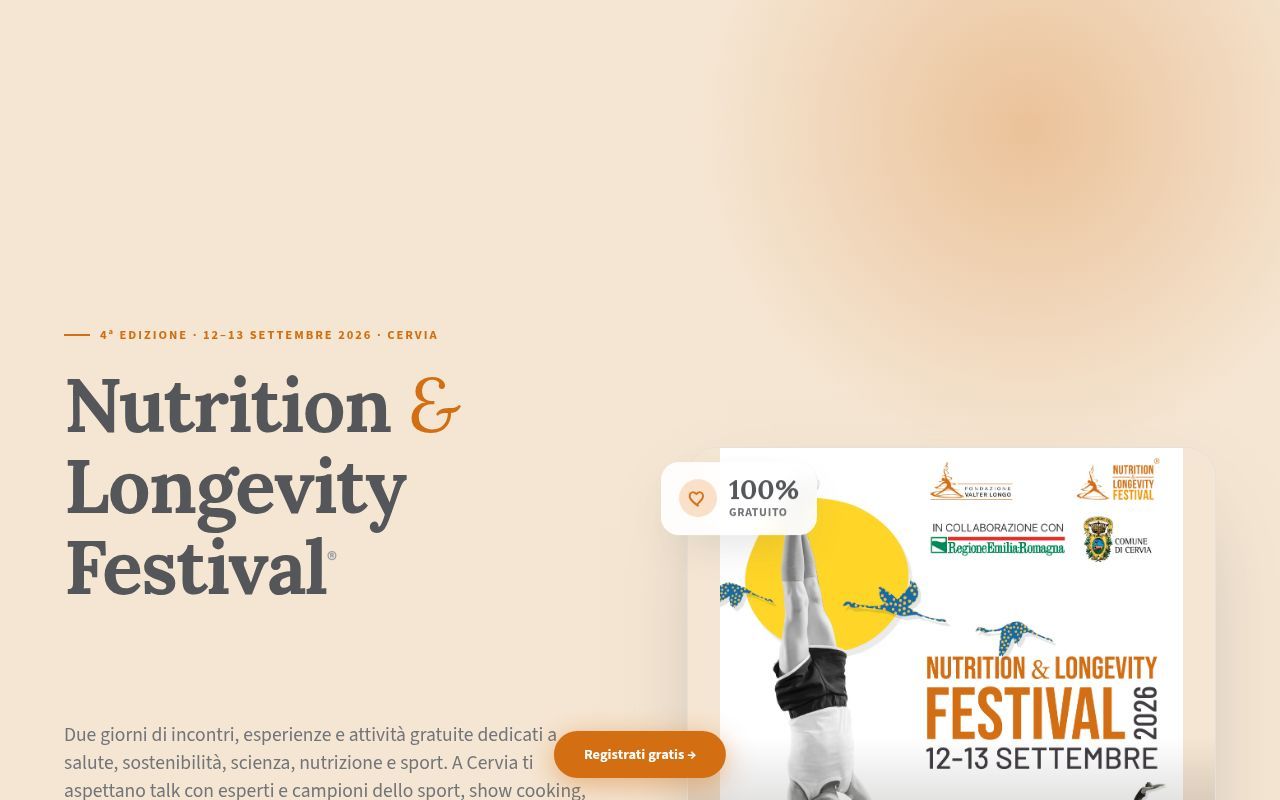 Homepage screenshot of registrazione.nutritionlongevityfestival.com