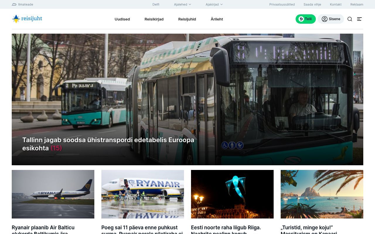 Homepage screenshot of reisijuht.delfi.ee