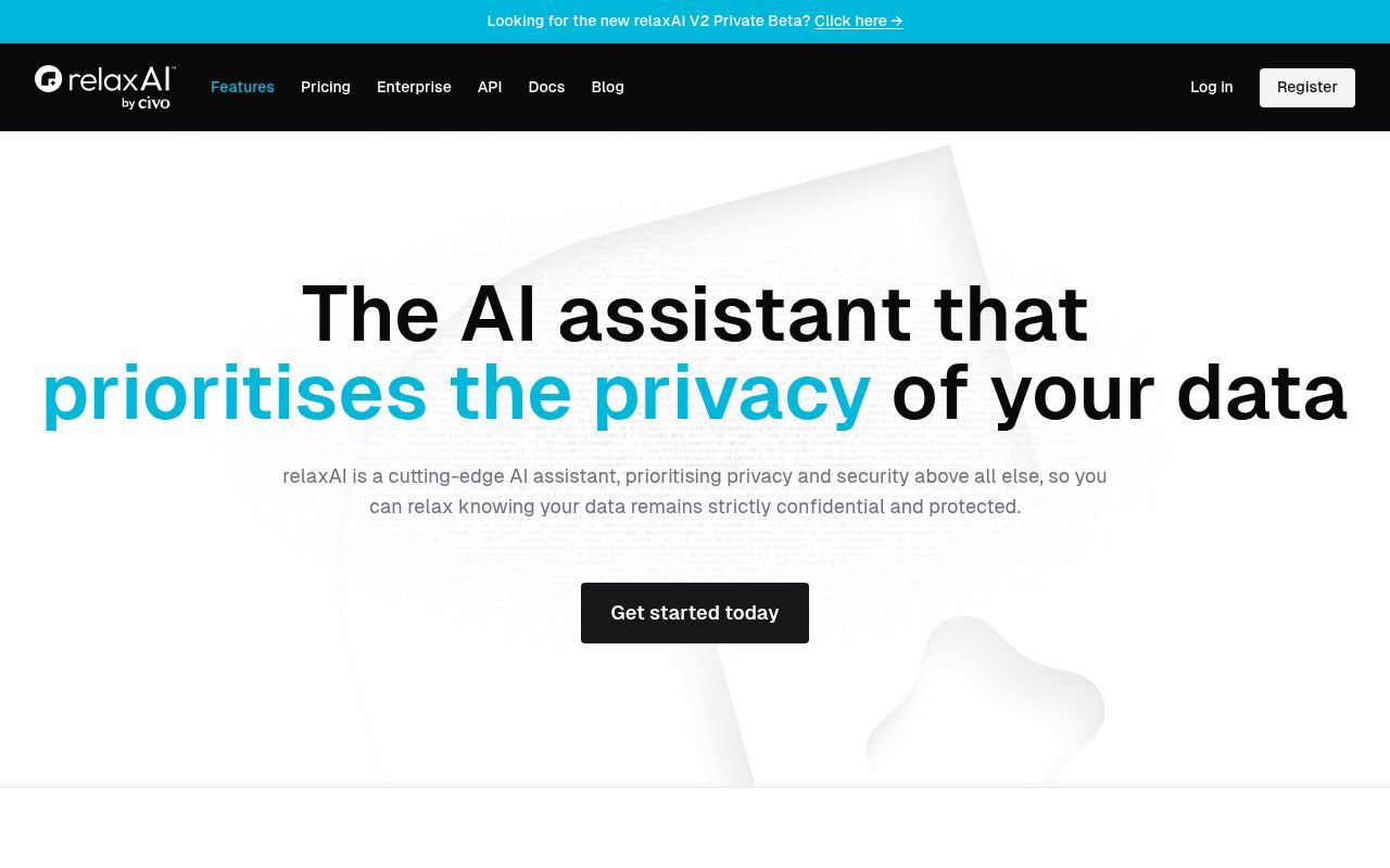 Homepage screenshot of relax.ai