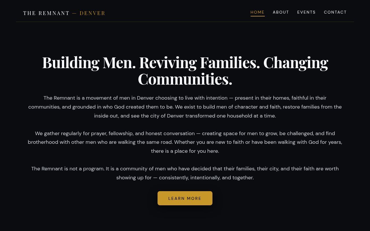 Homepage screenshot of remnantdenver.com