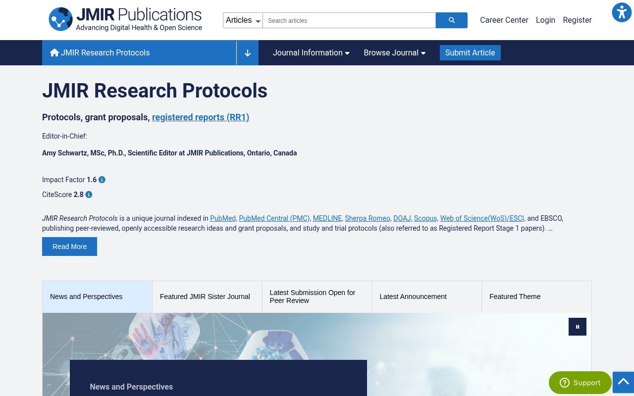 Homepage screenshot of researchprotocols.org