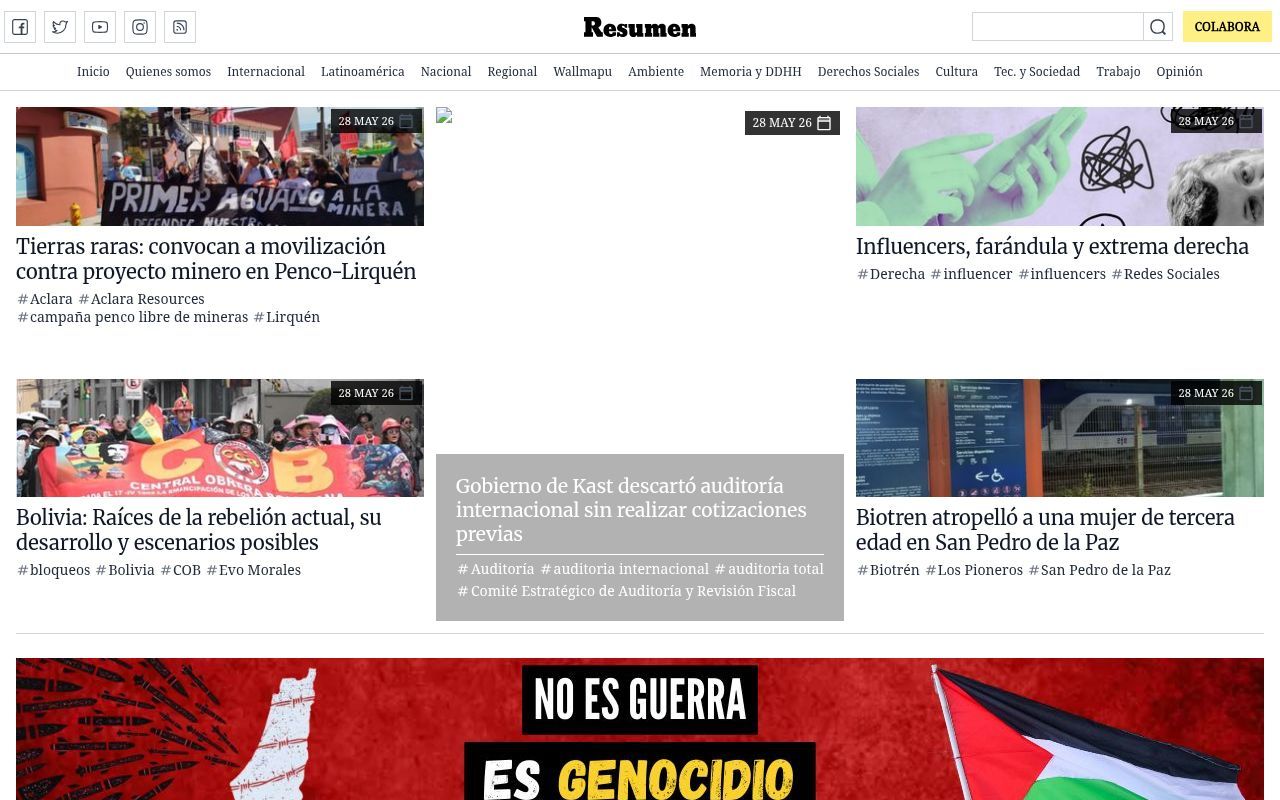 Homepage screenshot of resumen.cl