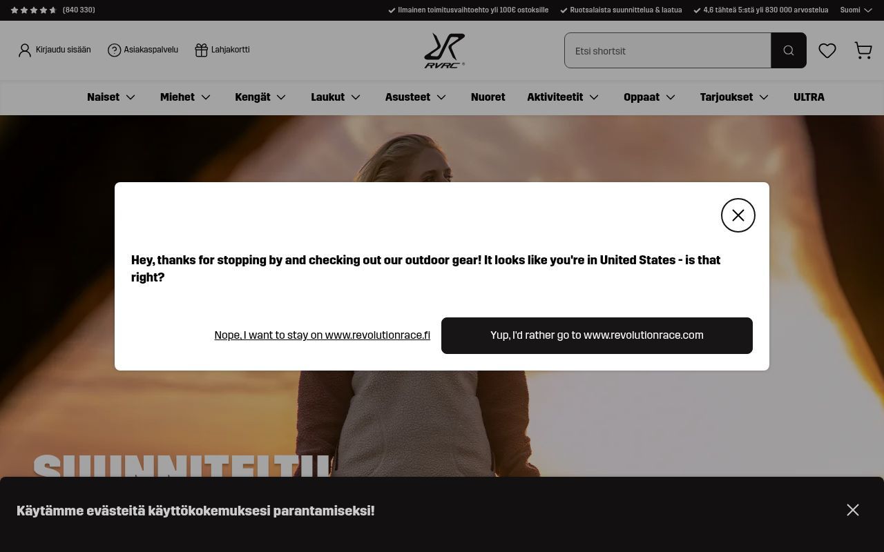 Homepage screenshot of revolutionrace.fi