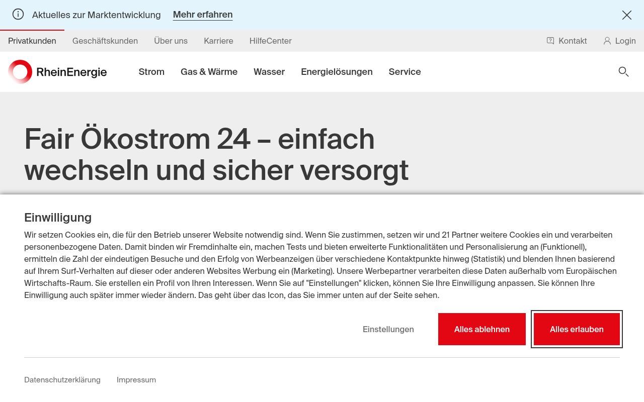 Homepage screenshot of rheinenergie.com