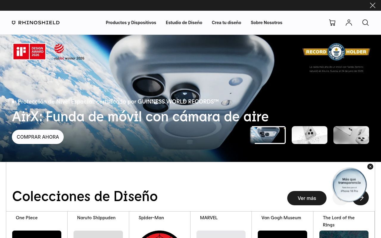 Homepage screenshot of rhinoshield.es