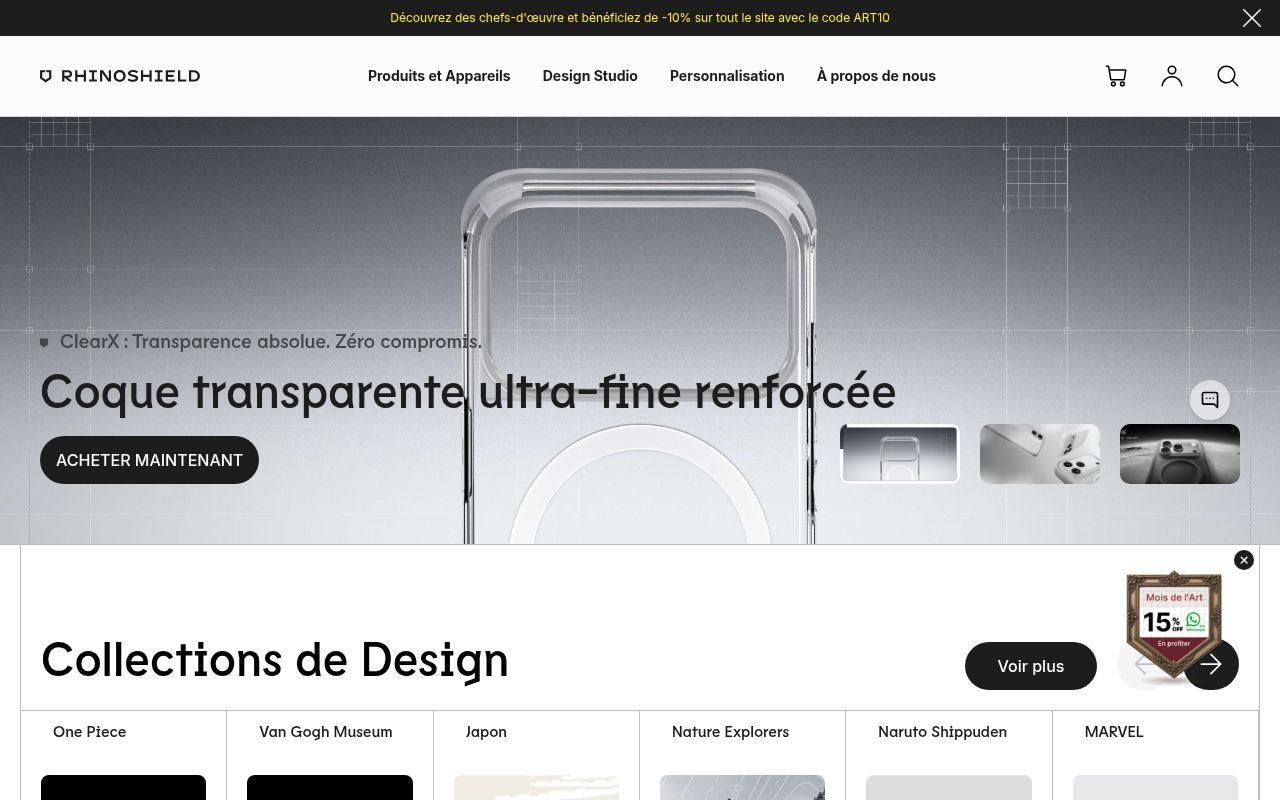 Homepage screenshot of rhinoshield.fr