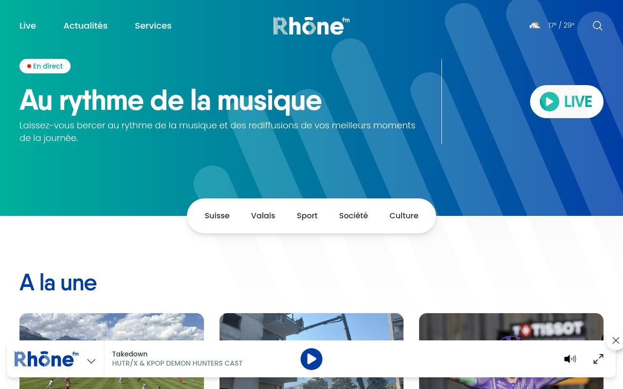 Homepage screenshot of rhonefm.ch