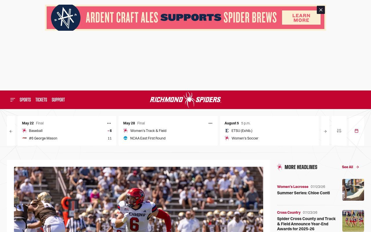Homepage screenshot of richmondspiders.com