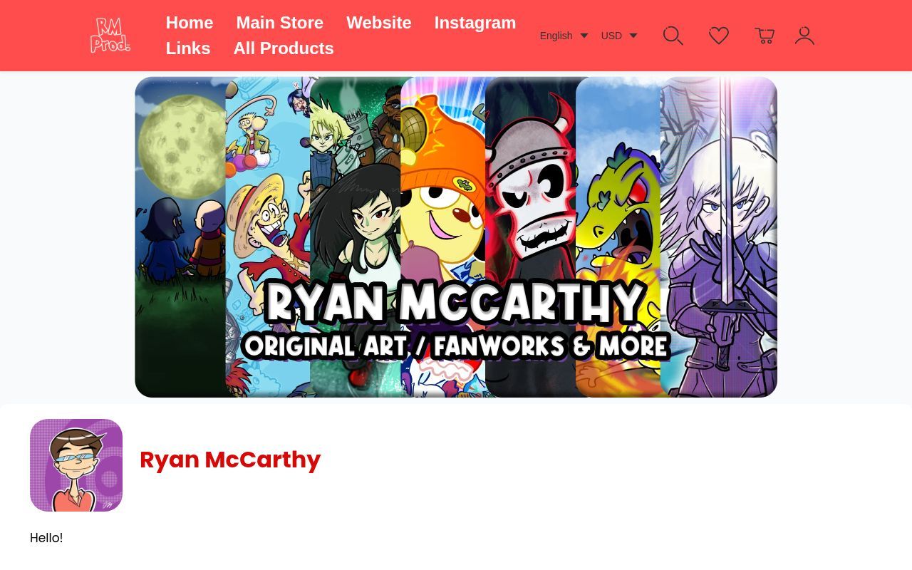 Homepage screenshot of rmprod.artiststore.com
