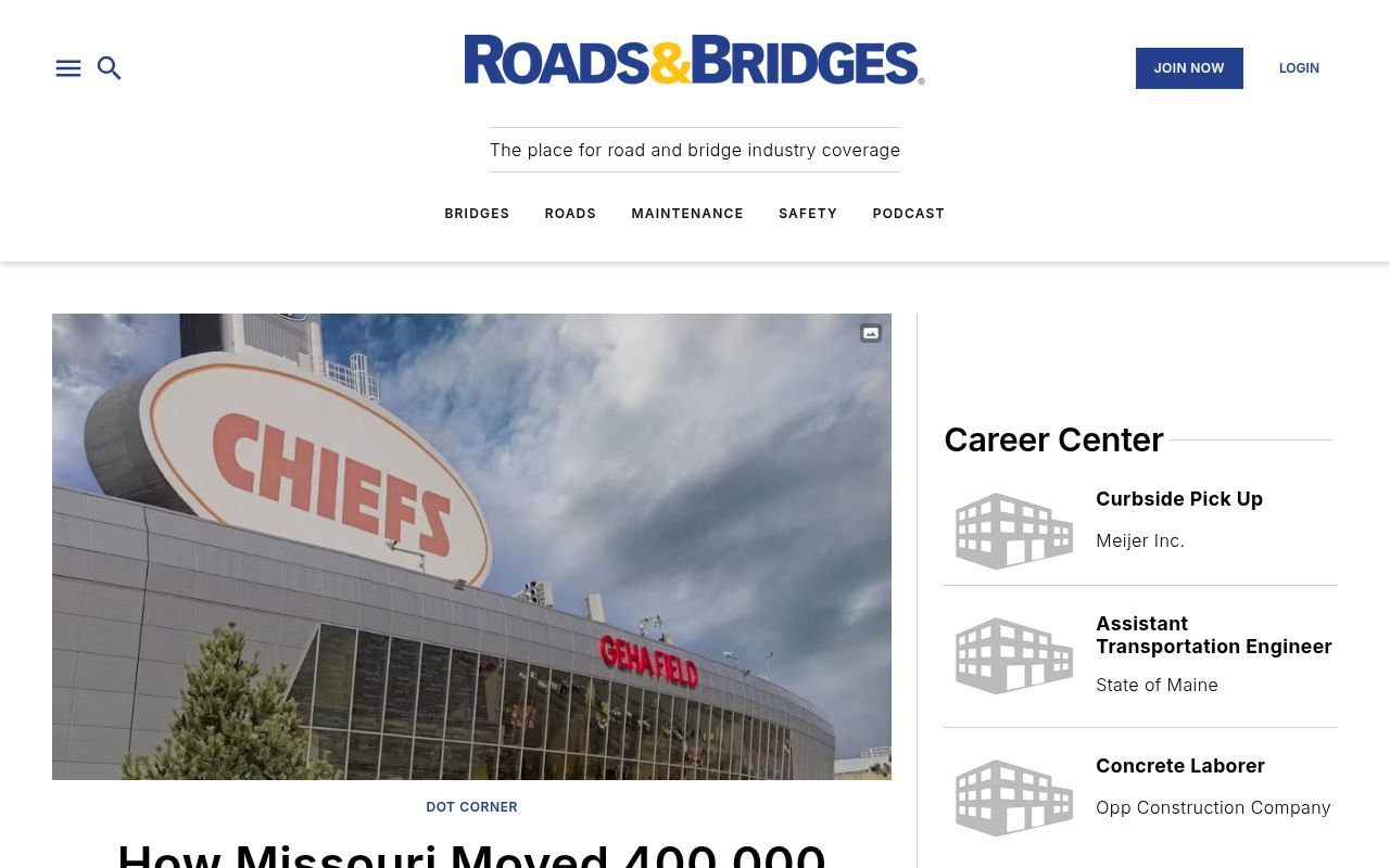 Homepage screenshot of roadsbridges.com