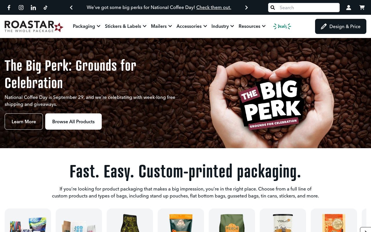 Homepage screenshot of roastar.com