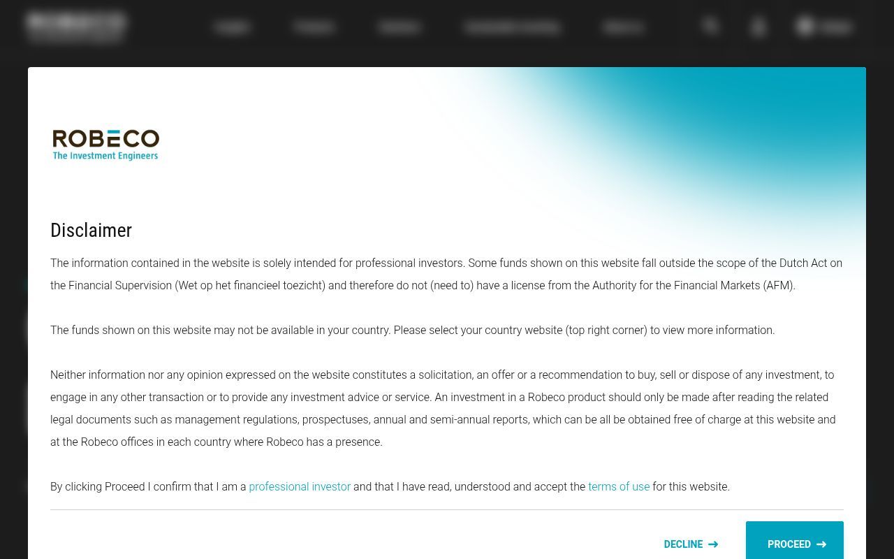 Homepage screenshot of robeco.com