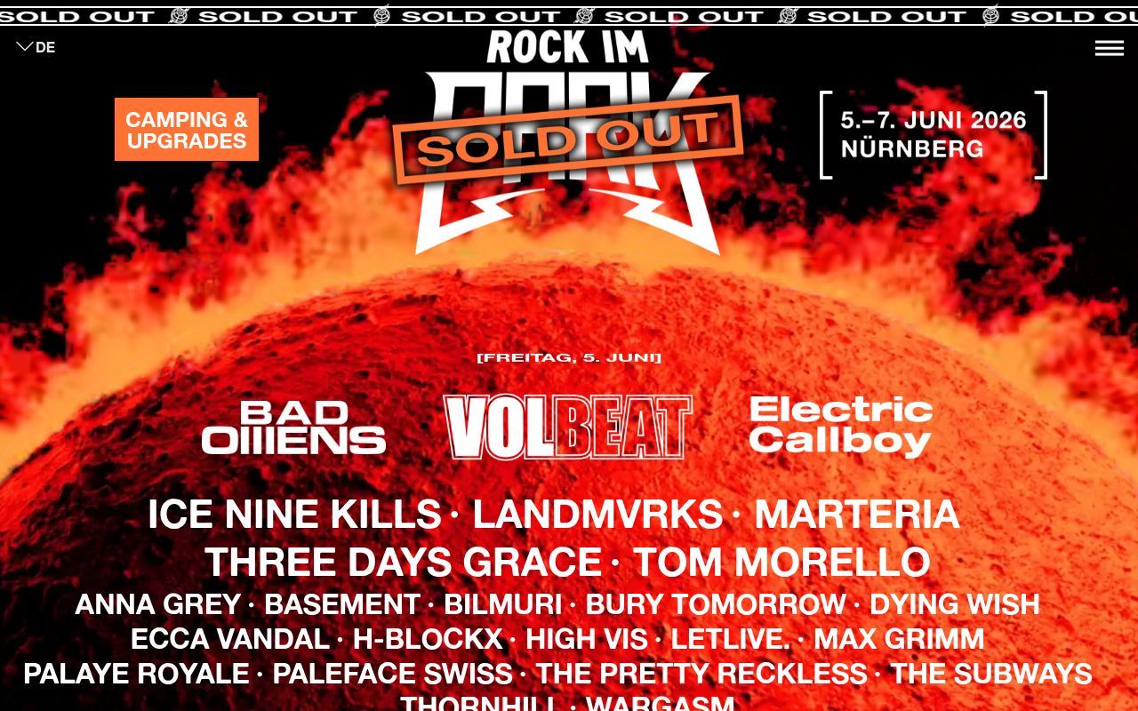 Homepage screenshot of rock-im-park.com