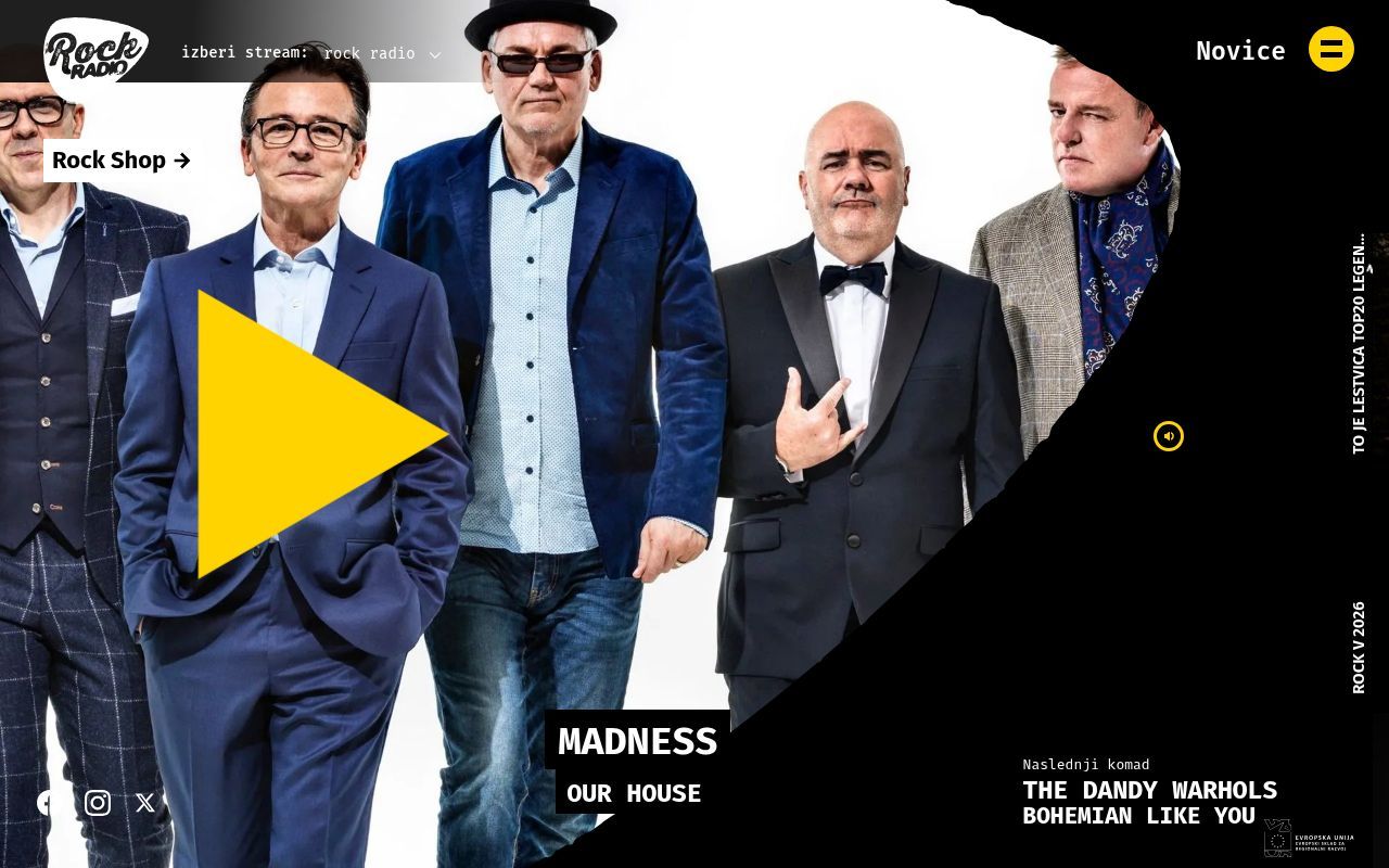 Homepage screenshot of rockradio.si