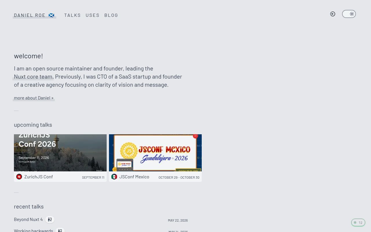 Homepage screenshot of roe.dev