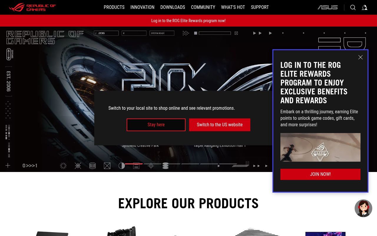 Homepage screenshot of rog.asus.com