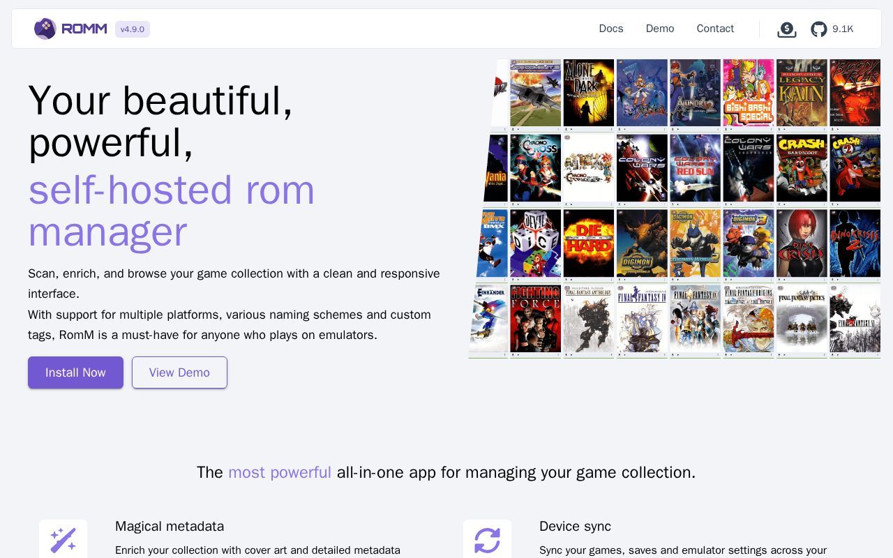 Homepage screenshot of romm.app
