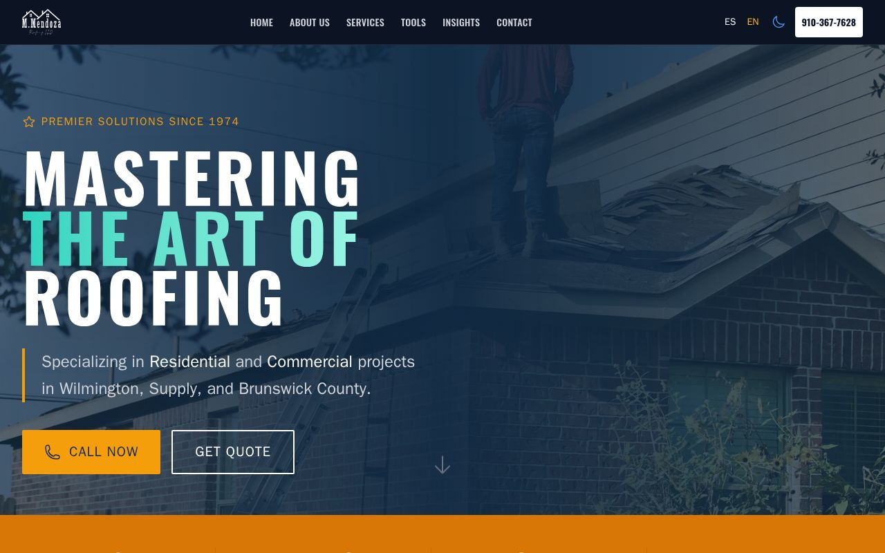 Homepage screenshot of roofingmendoza.com
